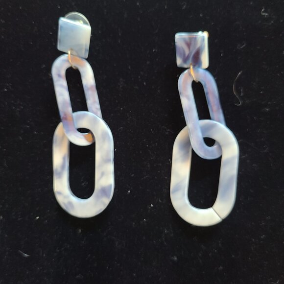 Molly Green Sea of Blue Earrings Blue & White Acrylic Ocean Inspired - Picture 2 of 5